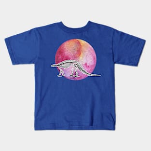 Dinosaur Skeleton in Space Red Planet with Mountain Kids T-Shirt